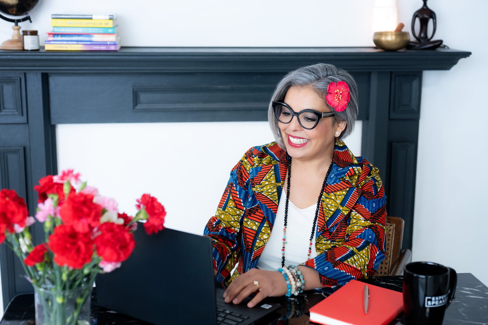 Karen Craggs at her desk