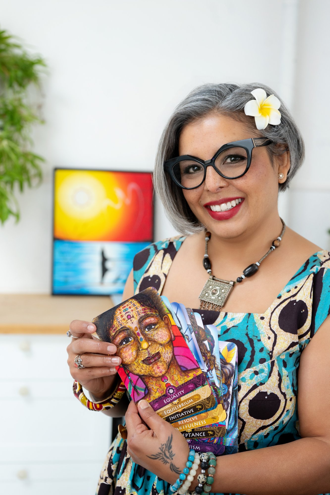 Karen Craggs with oracle cards