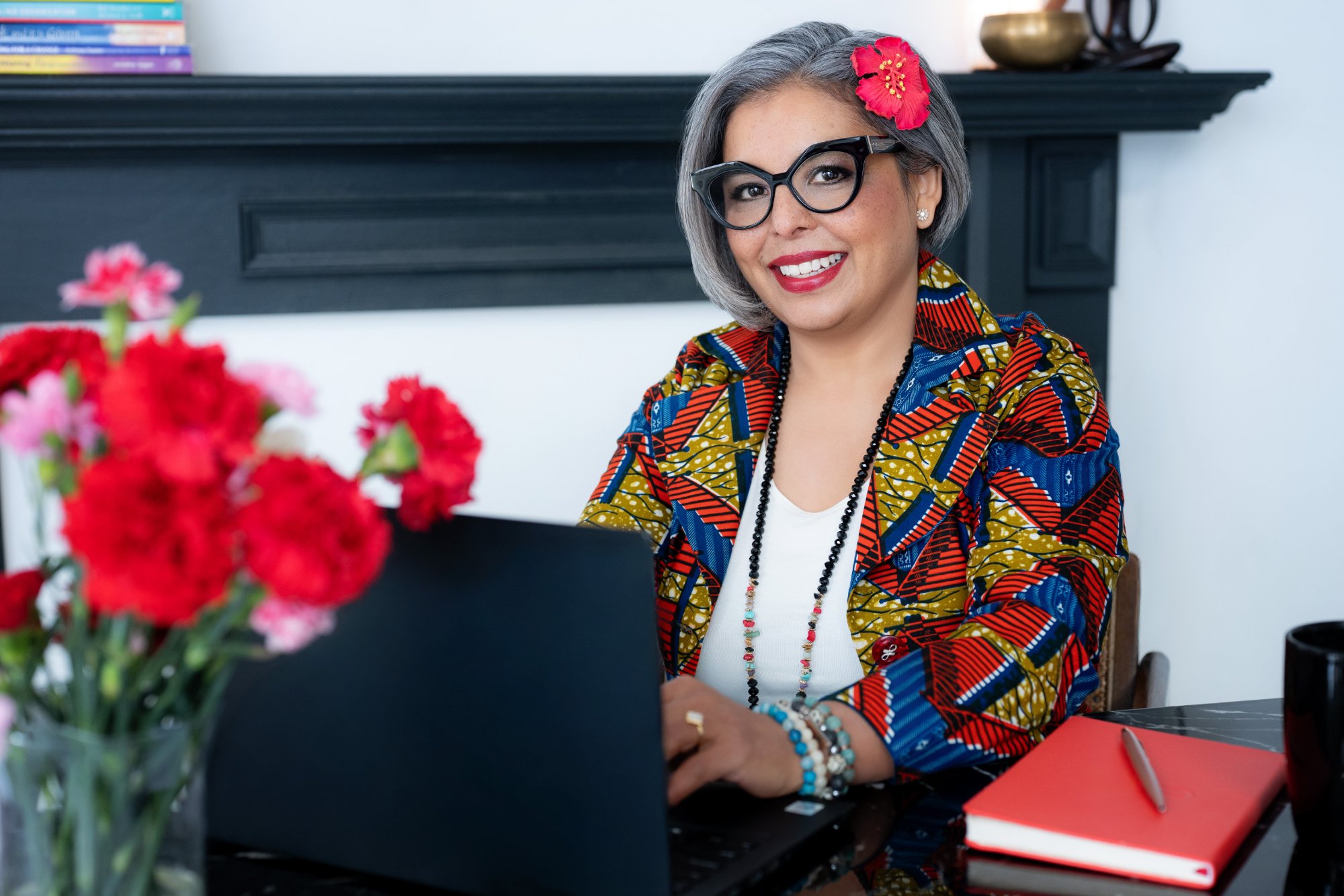 Karen Craggs at laptop